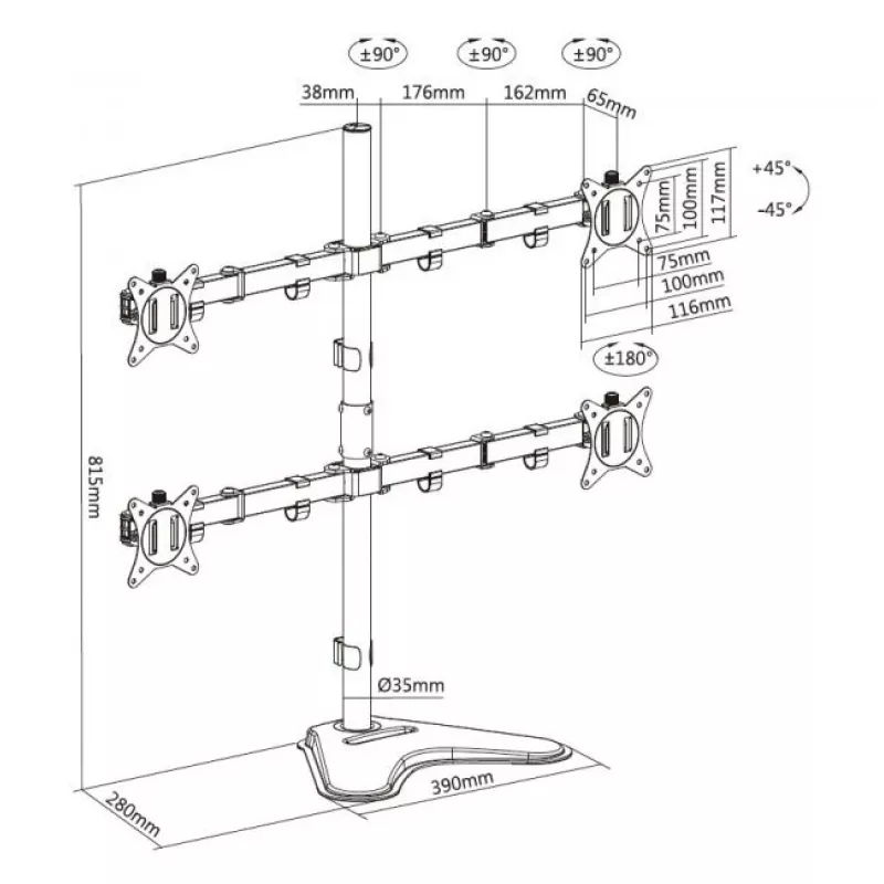 Equip 17 inch-32 inch verstelbare bureaustandaard voor vier monitoren