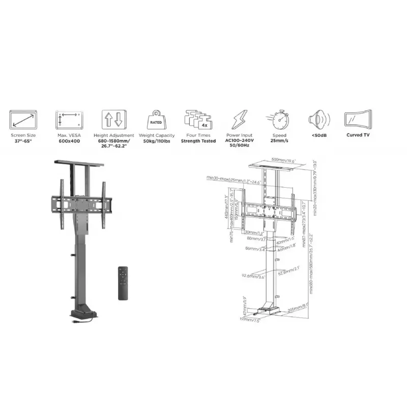 Gemotoriseerde afstandsbediening-TV-standaard Equip 37–65 inch