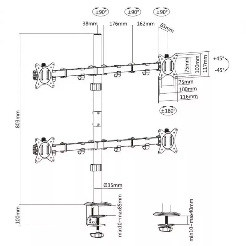 Equip 17 inch-32 inch verstelbare quad-monitor bureauhouder