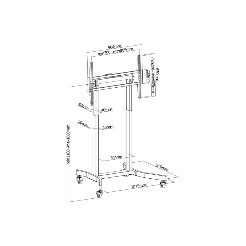 Equip 55 inch-100 inch mobiele gemotoriseerde LFD-rolwagen