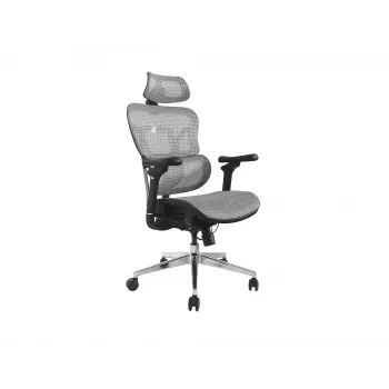 Equip ergonomische premium bureaustoel met hoofdsteun en armleuningen, grijs