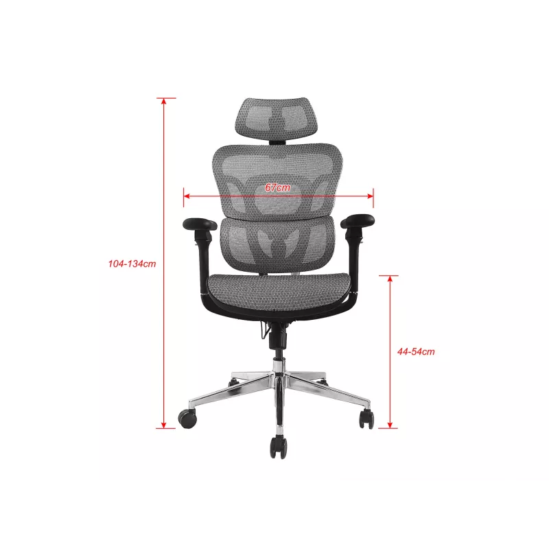 Equip ergonomische premium bureaustoel met hoofdsteun en armleuningen, grijs