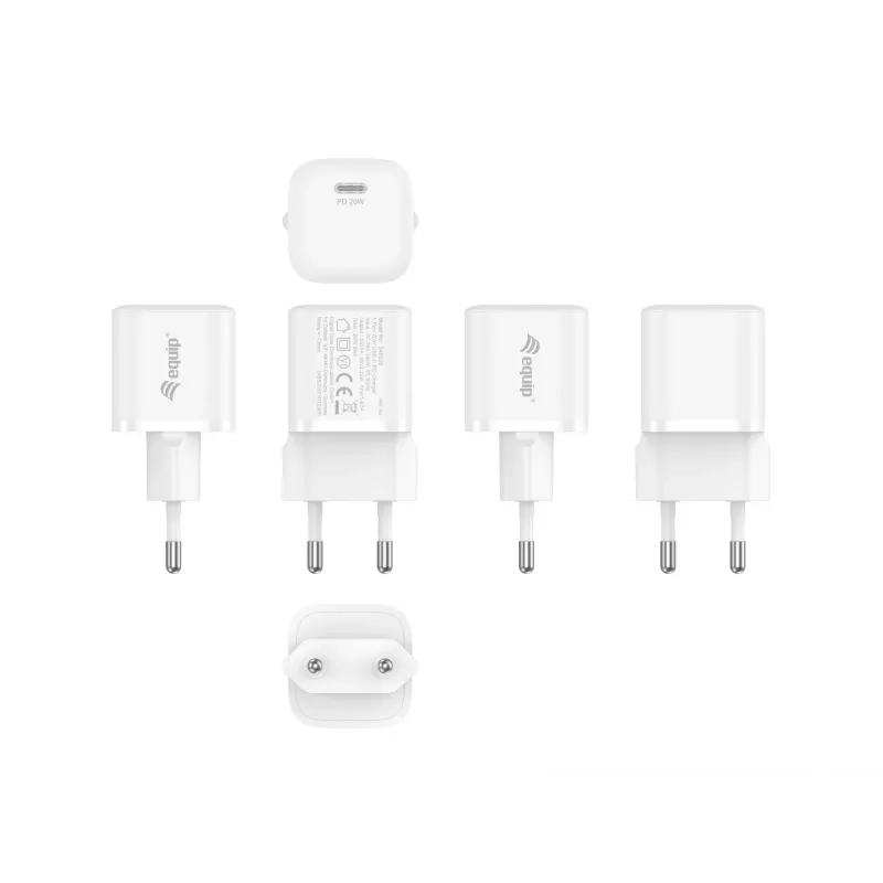Equip 1-poorts 20W USB-C PD-oplader, 25 stuks/pack., binnen, AC, 12 V, wit