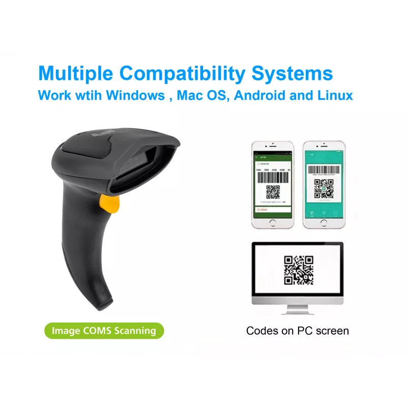 Equip draadloze 2D dual-mode 2,4GHz + Bluetooth barcodescanner, met standaard