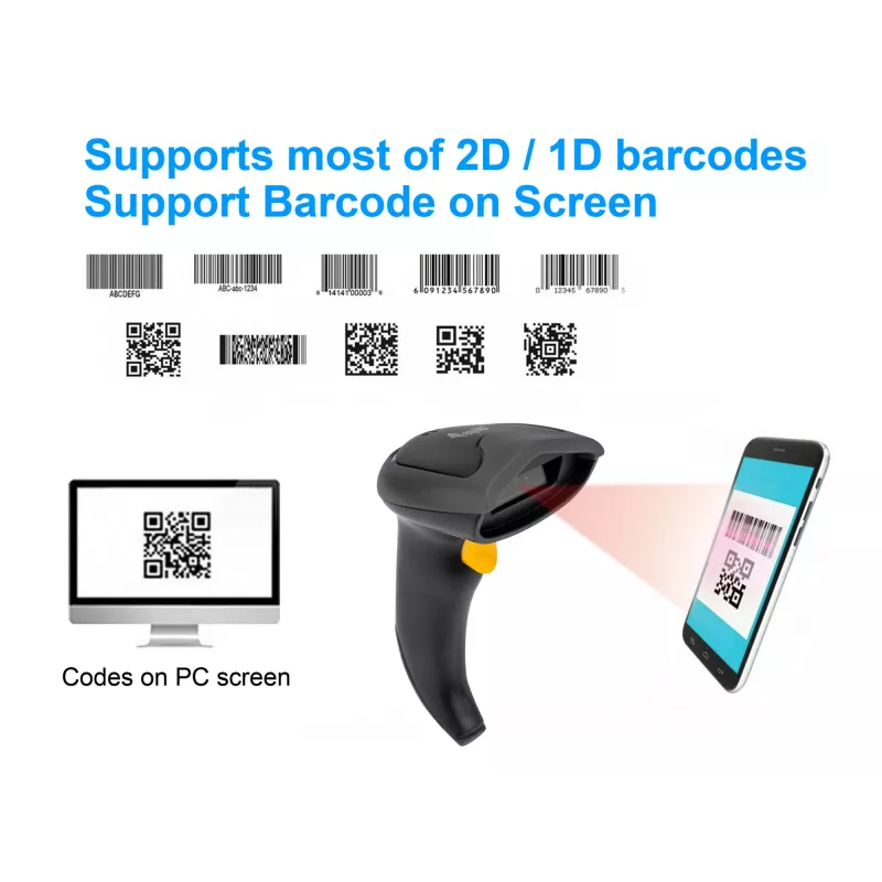 Equip draadloze 2D dual-mode 2,4GHz + Bluetooth barcodescanner, met standaard