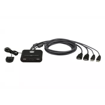 ATEN 2-poorts USB FHD HDMI kabel KVM-switch, 1920 x 1200 pixels, Full HD, 1,518 W, zwart