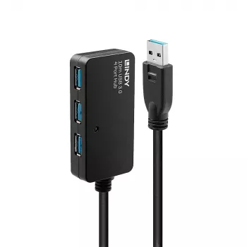 Lindy 10m USB 3.0 Active Extension Pro hub, USB 3.2 Gen 1 (3.1 Gen 1) Type-A, USB 3.2 Gen 1 (3.1 Gen 1) Type-A, 5000 Mbit/s, zwart, kunststof, ronde kabel