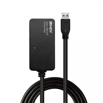 Lindy 10m USB 3.0 Active Extension Pro hub, USB 3.2 Gen 1 (3.1 Gen 1) Type-A, USB 3.2 Gen 1 (3.1 Gen 1) Type-A, 5000 Mbit/s, zwart, kunststof, ronde kabel