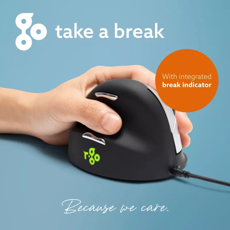 R-Go Tools ergonomische muis R-Go HE Break met Break-software, medium (handmaat 165–185 mm), linkshandig, bedraad, zwart