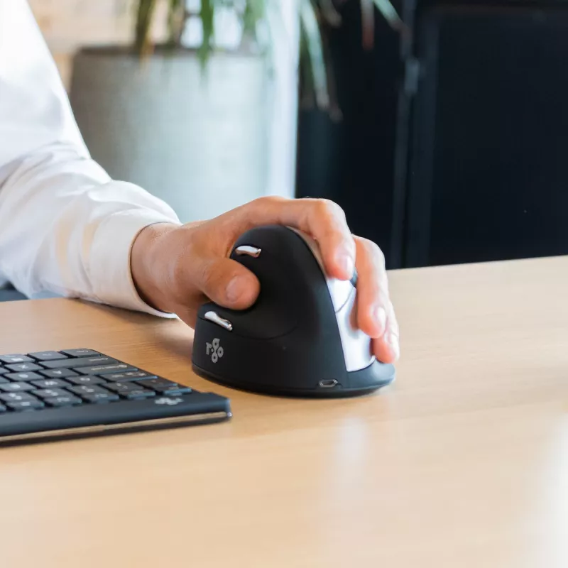 R-Go Tools ergonomische muis R-Go HE Break met pauzesoftware, groot (handmaat ≥ 185 mm), linkshandig, Bluetooth, zwart