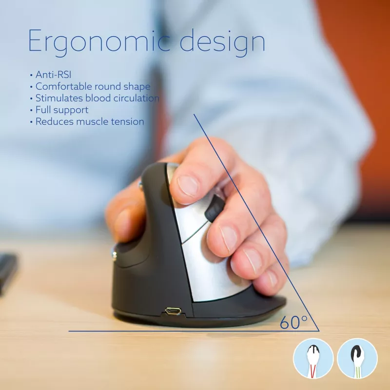R-Go Tools ergonomische muis R-Go HE Break met pauzesoftware, groot (handmaat ≥ 185 mm), linkshandig, Bluetooth, zwart
