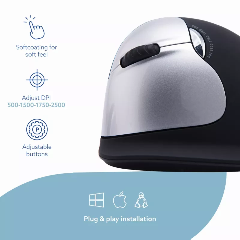 R-Go Tools ergonomische muis R-Go HE Break met pauzesoftware, groot (handmaat ≥ 185 mm), linkshandig, Bluetooth, zwart