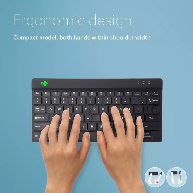 R-Go Tools ergonomisch toetsenbord R-Go Compact Break, compact toetsenbord met pauzesoftware, QWERTY (US), Bluetooth, zwart