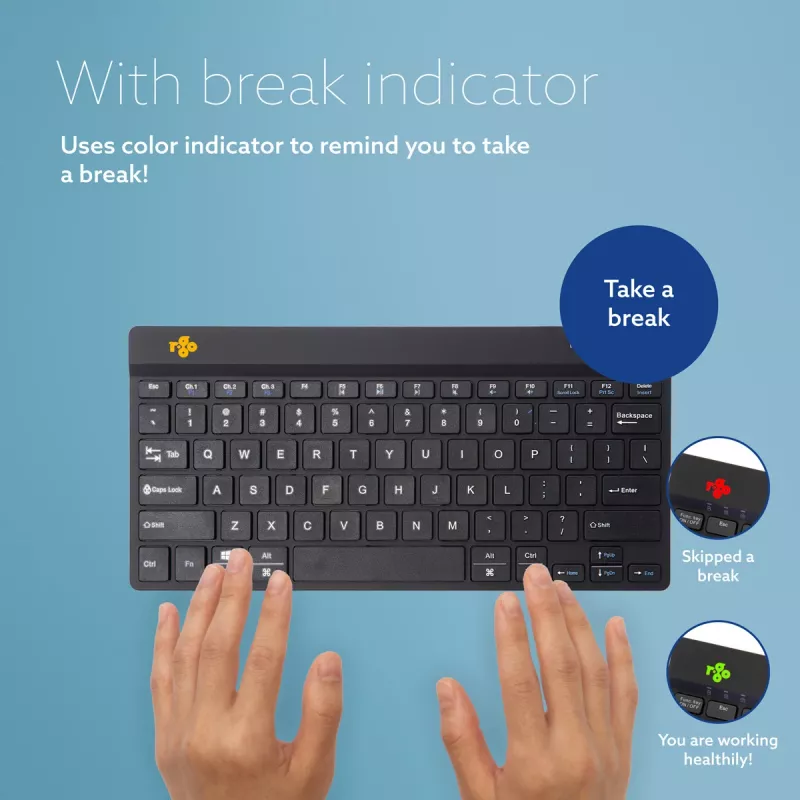 R-Go Tools ergonomisch toetsenbord R-Go Compact Break, compact toetsenbord met pauzesoftware, QWERTY (US), Bluetooth, zwart