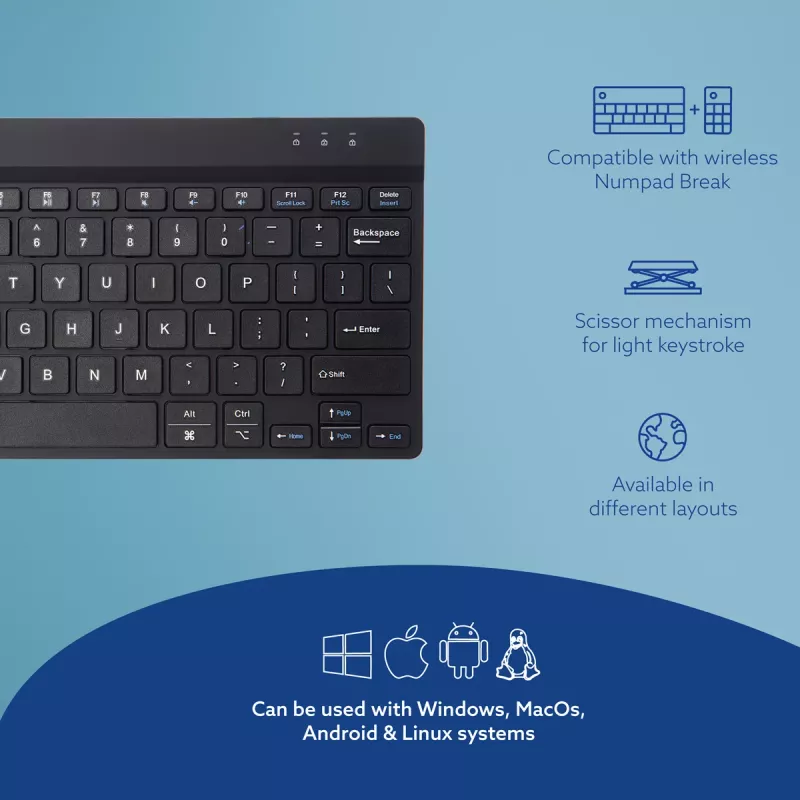 R-Go Tools ergonomisch toetsenbord R-Go Compact Break, compact toetsenbord met pauzesoftware, QWERTY (US), Bluetooth, zwart