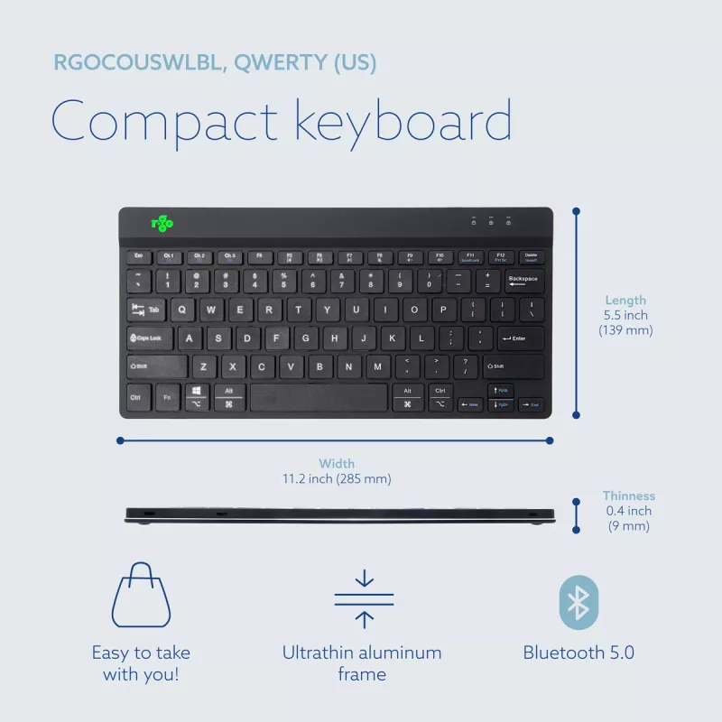 R-Go Tools ergonomisch toetsenbord R-Go Compact Break, compact toetsenbord met pauzesoftware, QWERTY (US), Bluetooth, zwart