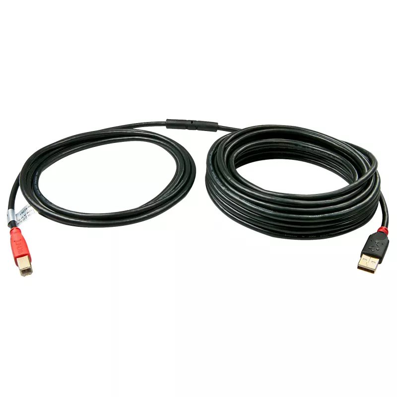 Lindy 10m USB 2.0-actiefkabel Type-A naar B, 10 m, USB A, USB B, USB 2.0, stekker/stekker, zwart, rood