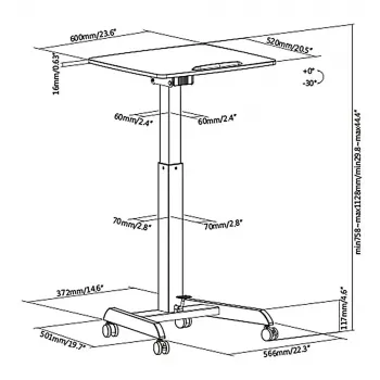 In hoogte verstelbaar bureau MACLEAN MC-892 gasveer, max. hoogte 113 cm