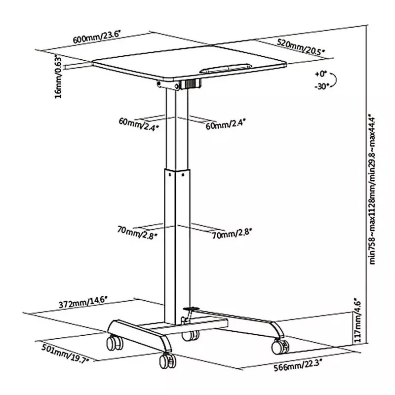 In hoogte verstelbaar bureau MACLEAN MC-892 gasveer, max. hoogte 113 cm