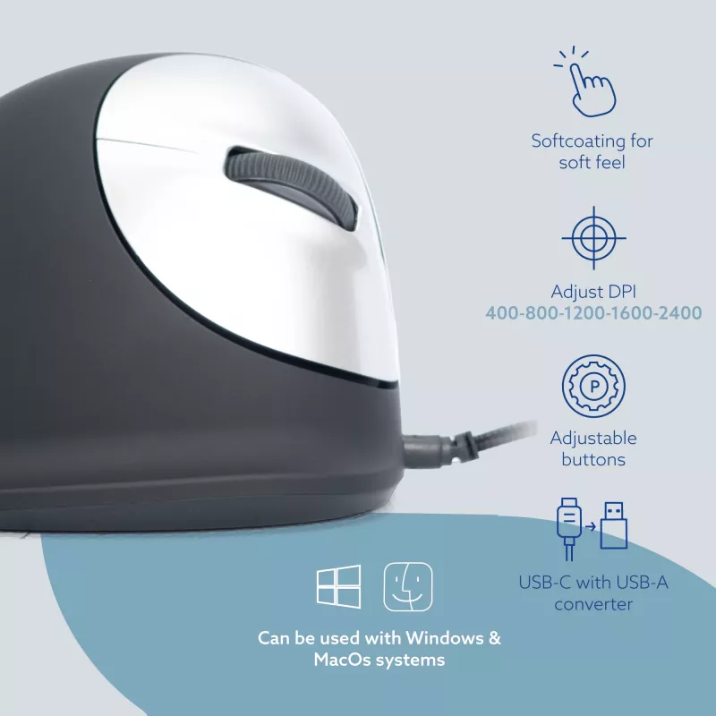 R-Go Tools ergonomische muis R-Go HE Break met pauzesoftware, groot (handmaat ≥ 185 mm), rechtshandig, bedraad, zwart