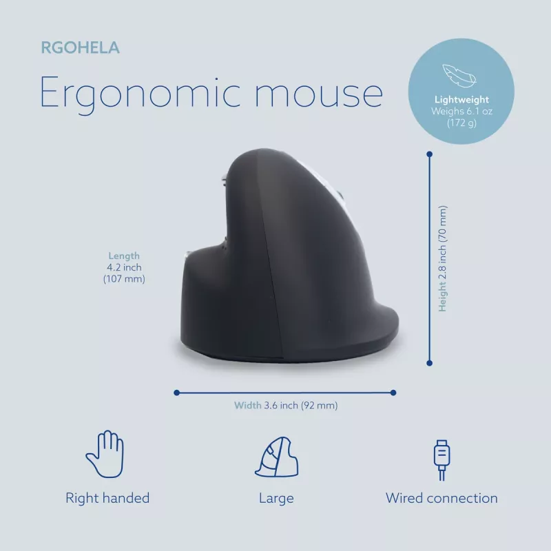 R-Go Tools ergonomische muis R-Go HE Break met pauzesoftware, groot (handmaat ≥ 185 mm), rechtshandig, bedraad, zwart
