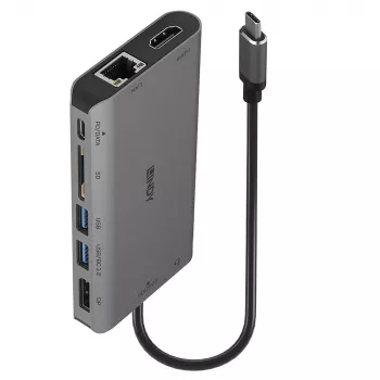 Lindy DST-Mini XT, USB-C laptop mini-dockingstation met enkel scherm (4K) of dubbel scherm (Full HD) en 100W pass-through laden