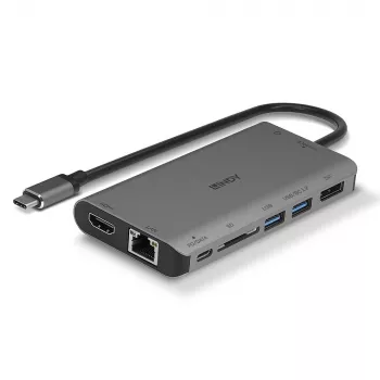 Lindy DST-Mini XT, USB-C laptop mini-dockingstation met enkel scherm (4K) of dubbel scherm (Full HD) en 100W pass-through laden