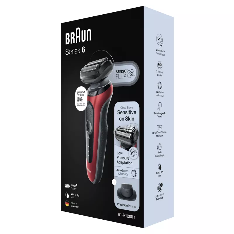 Foliescheerapparaat Braun Series 6 61-R1200s SensoFlex SensoFoil zwart rood