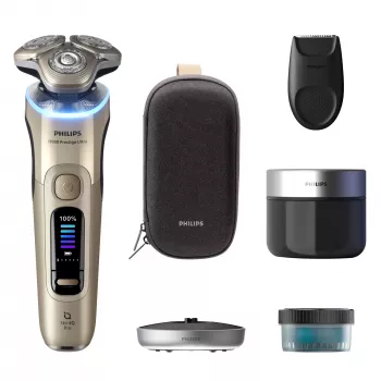 Elektrisch scheerapparaat Philips i9000 Prestige Ultra XP9403 — 3-kops rotatiesysteem, SkinIQ Pro, nat en droog scheren, accu, reinigingsstation, goud