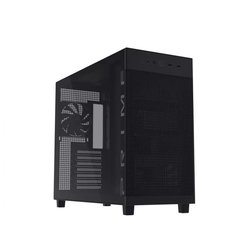 ASUS PRIME AP303 TG 90DC00V0-B39010 pc-behuizing Midi Tower, ATX/Micro-ATX/Mini-ITX, gehard glas, 2x USB 3.2, zonder voeding, zwart