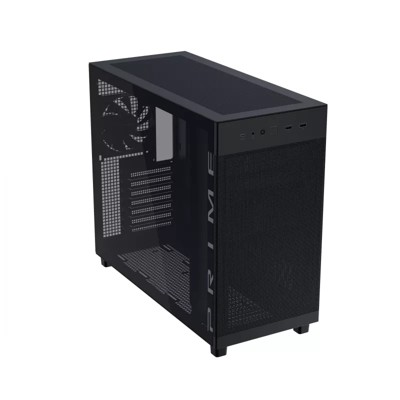 ASUS PRIME AP303 TG 90DC00V0-B39010 pc-behuizing Midi Tower, ATX/Micro-ATX/Mini-ITX, gehard glas, 2x USB 3.2, zonder voeding, zwart