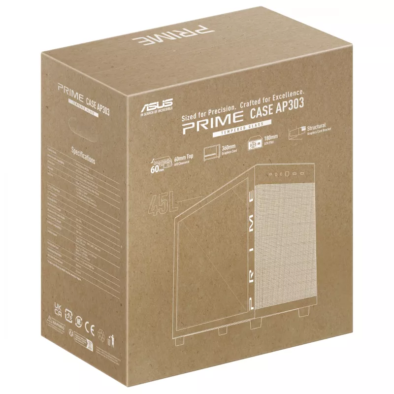 ASUS PRIME AP303 TG 90DC00V0-B39010 pc-behuizing Midi Tower, ATX/Micro-ATX/Mini-ITX, gehard glas, 2x USB 3.2, zonder voeding, zwart