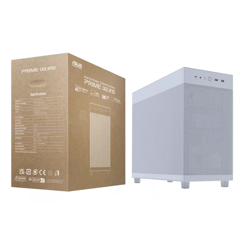 ASUS PRIME AP303 Mesh 90DC00V3-B39000 pc-behuizing Midi Tower, ATX/Micro-ATX, mesh-paneel, 2x USB 3.2, zonder voeding, wit