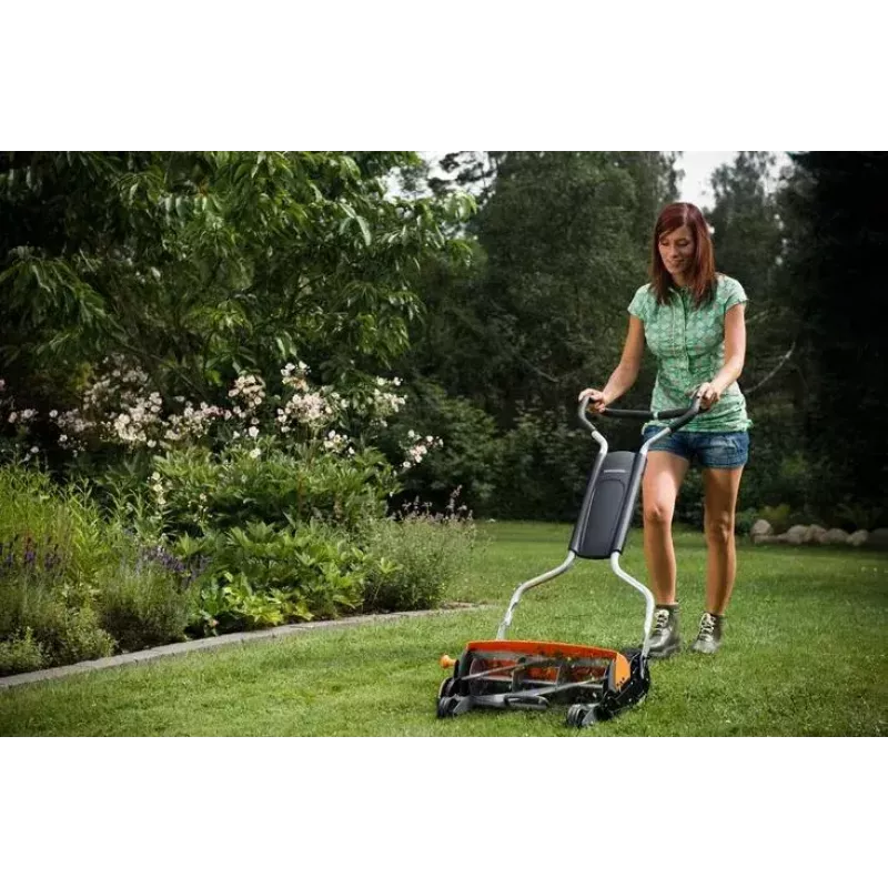 Fiskars StaySharp Max 113880 handmatige cilindermaaier, maaibreedte 46 cm, maaihoogte 25–100 mm, zwart/oranje