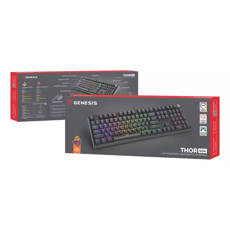 Mechanisch toetsenbord Genesis THOR 404 — full-size 100% USB QWERTY Engels, zwart, RGB