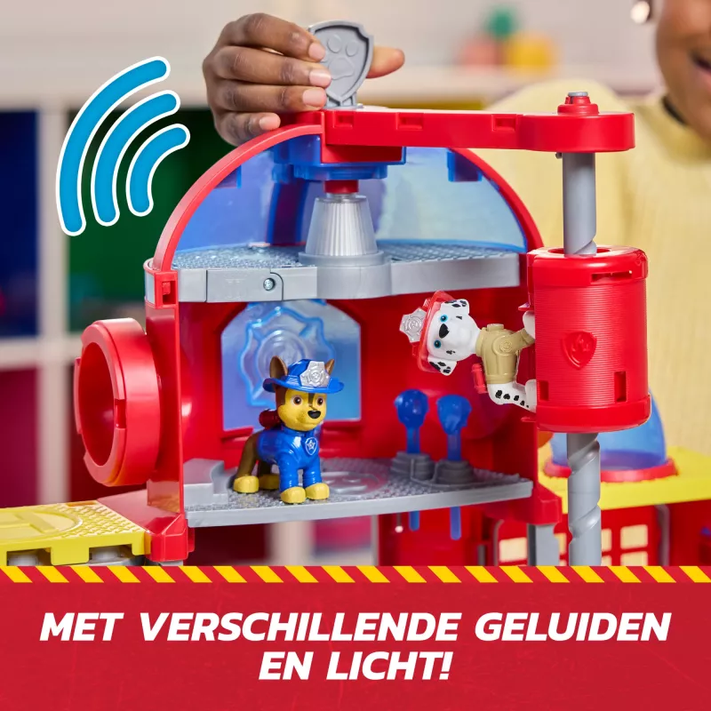 PAW Patrol Fire Rescue Command Center met Marshall-figuur, reddingsbrandweerauto, lichten, werper & geluidseffecten, kinderspeelgoed voor jongens en meisjes vanaf 3 jaar