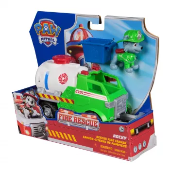 PAW Patrol Fire Rescue: Rocky Rescue Fire Tanker met actiefiguur, grijparm en speelgoedtruck, speelgoed voor jongens & meisjes vanaf 3 jaar