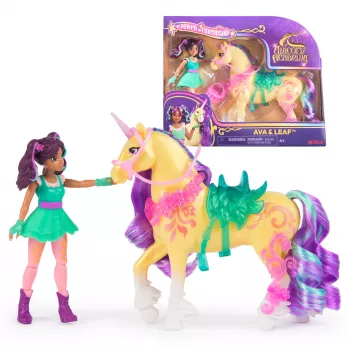 Mini-poppenset Usorteret Unicorn Academy Ava & Leaf Power of Friendship met doorschijnend zadel en 2 accessoires, 168 mm, kunststof