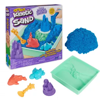 Kinetic Sand, zandbakset, creatieve paascadeaus, bevat 1 lb blauw vormbaar speelzand, 4 gereedschappen & vormen, opberg, sensorisch speelgoed voor kinderen vanaf 3 jaar