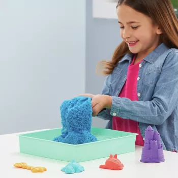 Kinetic Sand, zandbakset, creatieve paascadeaus, bevat 1 lb blauw vormbaar speelzand, 4 gereedschappen & vormen, opberg, sensorisch speelgoed voor kinderen vanaf 3 jaar