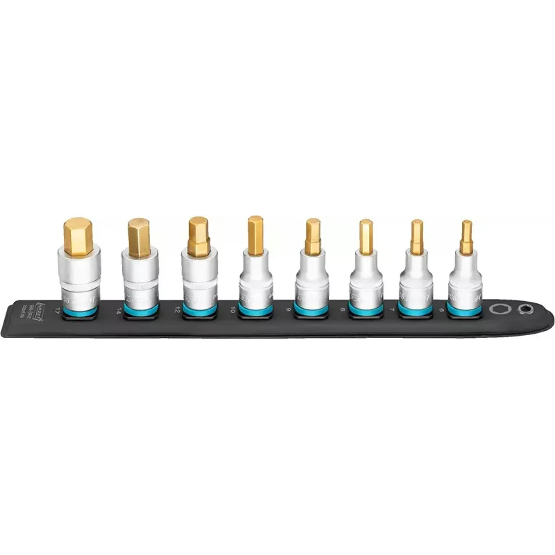 Dopsleutelset Hazet 986-SR/8, 8-delige set korte zeskant dopsleutelinzetstukken, 6–17 mm, zwart