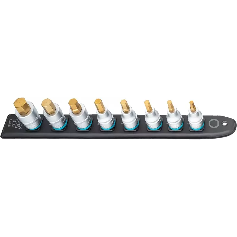 Dopsleutelset Hazet 986-SR/8, 8-delige set korte zeskant dopsleutelinzetstukken, 6–17 mm, zwart