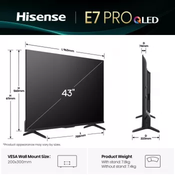 Hisense 43E77Q PRO 109,2 cm (43 inch) 4K Ultra HD Smart TV Wi-Fi zwart