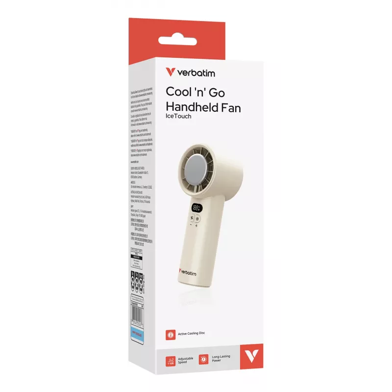 Verbatim Cool’n’Go IceTouch handventilator wit/zilver, zilver, wit, 1 ventilator, handventilator, 1 stuk, 8 W, lithium-ion (Li-ion)