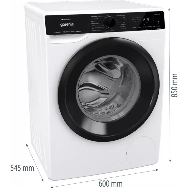 Gorenje WPNA94A1TS frontlader wasmachine 9 kg, 1400 rpm, ConnectLife Wi-Fi, wit/zwart