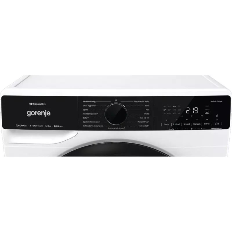 Gorenje WPNA94A1TS frontlader wasmachine 9 kg, 1400 rpm, ConnectLife Wi-Fi, wit/zwart