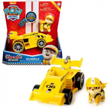 PAW Patrol , Ready, Race, Rescue Rubble’s Race & Go Deluxe voertuig met geluid, voor kinderen vanaf 3 jaar