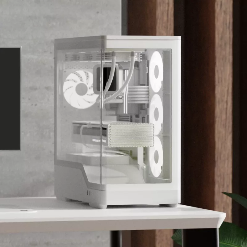 PC-behuizing AEROCOOL Geh Midi P500A wit — Midi-Tower ATX-behuizing, witte afwerking