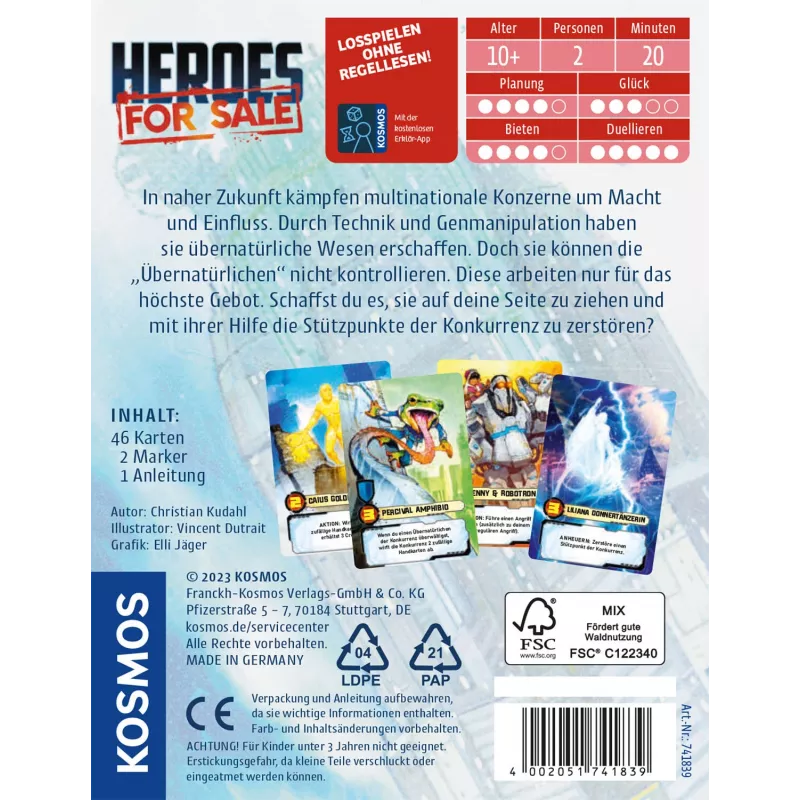 Kosmos Heroes For Sale kaartspel aflegspel
