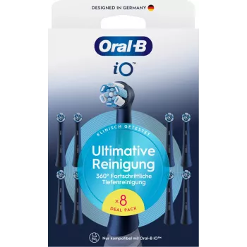 Oral-B iO Ultimate Clean vervangende borstelkoppen — 8-pack, zwart, voor superieure plaque-verwijdering